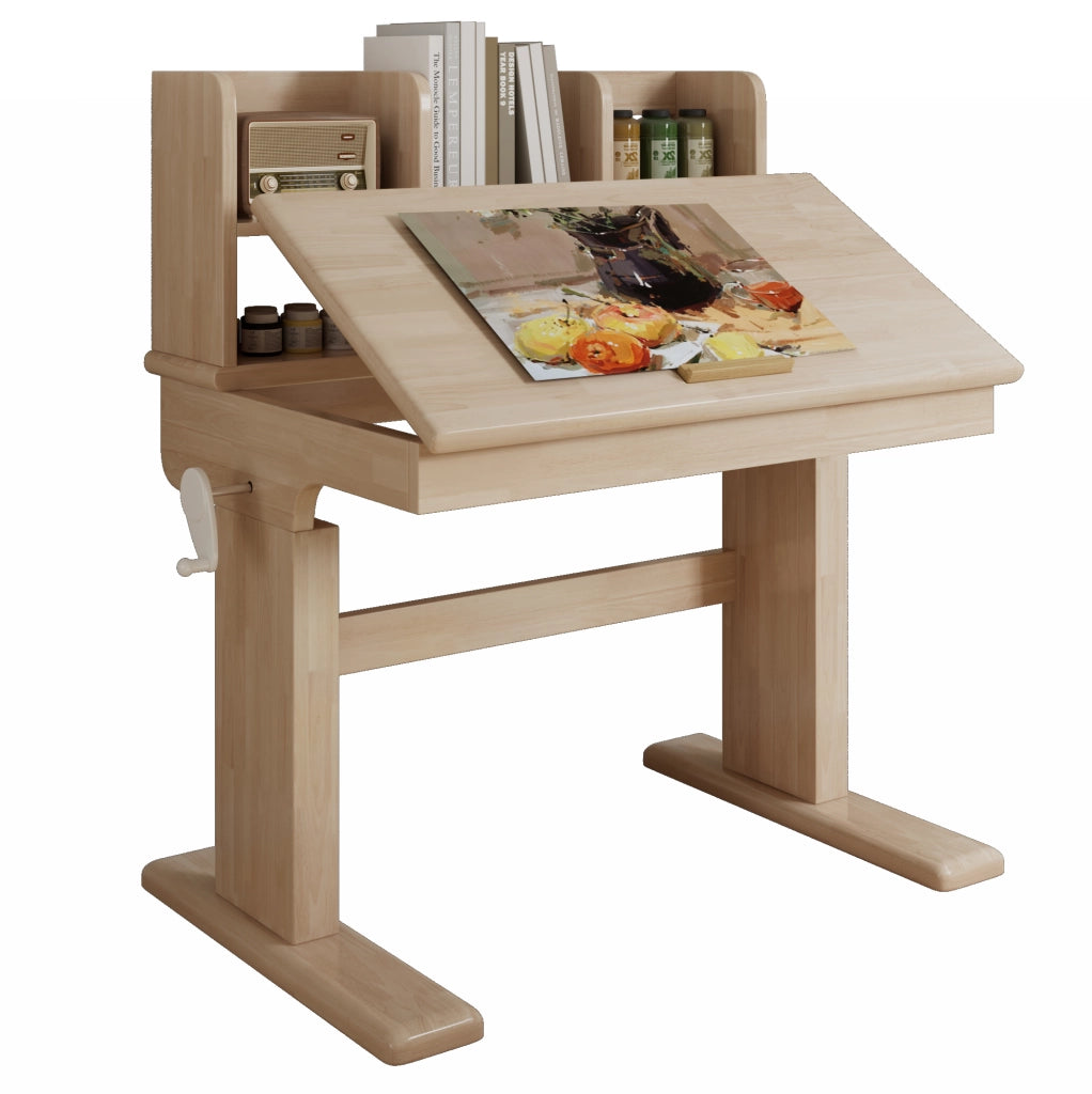 Scrivania per bambini 92.2x60x89 cm regolabile in altezza con piano inclinabile; legno naturale