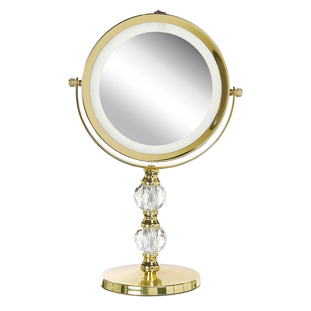 Specchio da tavolo double face per trucco a LED metallo dorato ø 13 cm 1x / 5x