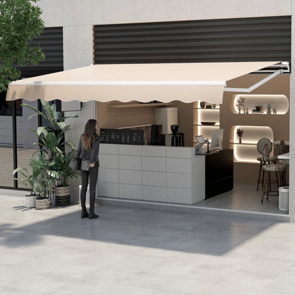 Tenda da sole a caduta inclinabile da esterno, Tendalino a scomparsa con manovella 4x2,5m Beige-Tende parasole