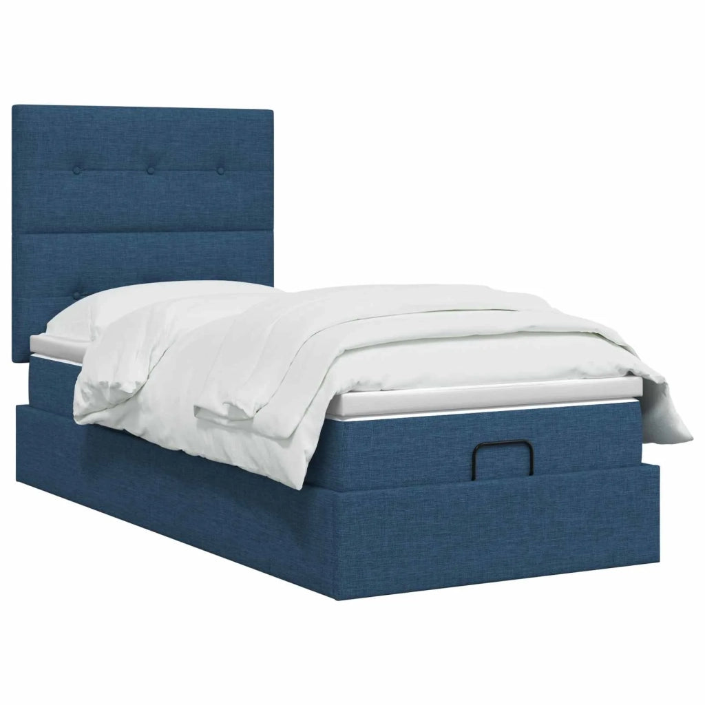 Letto Ottomano con Materasso e LED Blu 90 x 200 cm Tessuto 3458047
