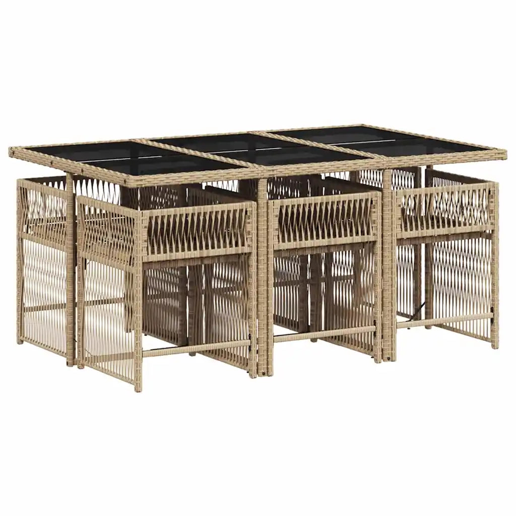 Set Pranzo da Giardino 7 pz con Cuscini Beige Misto Polyrattan