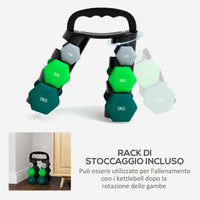 Set 6 Pesi Manubri con Supporto Coppie da 1-3-5 Kg in Metallo Verde e Nero