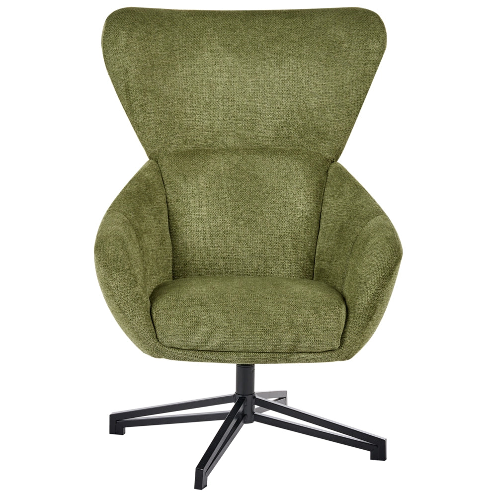 Poltrona Girevole in Tessuto Verde Stile Mid-Century Modern con Schienale Alto e Seduta a Guscio con Braccioli Avvolgenti