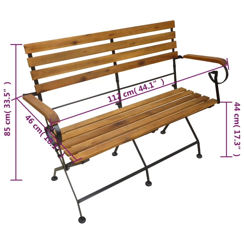Panchina da Giardino Pieghevole 112 cm Legno Massello di Acacia 43736
