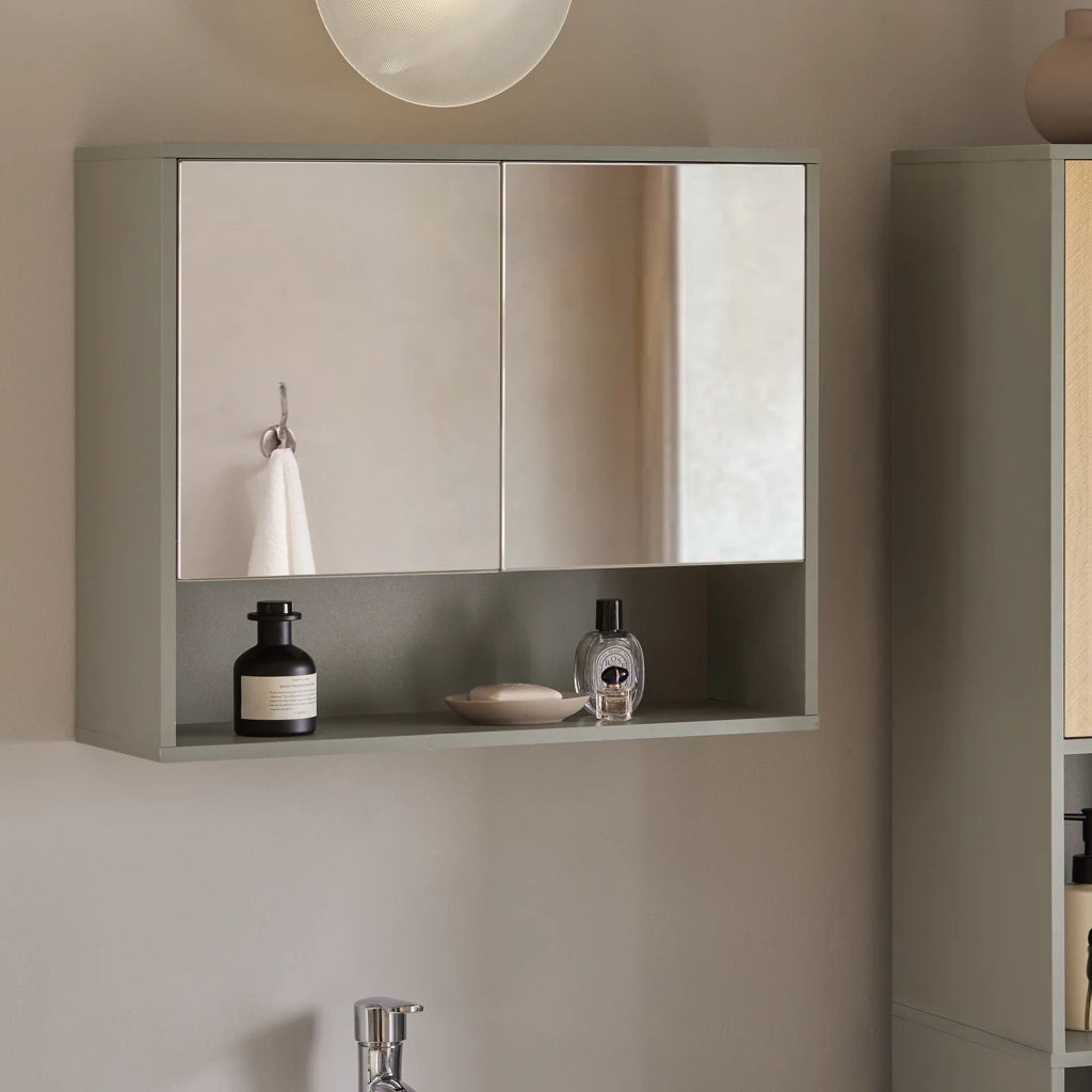 Pensile Da Bagno Mobile Bagno Con Specchio E Due Ante Grigio 60x19.5x49.5cm BZR134-NG