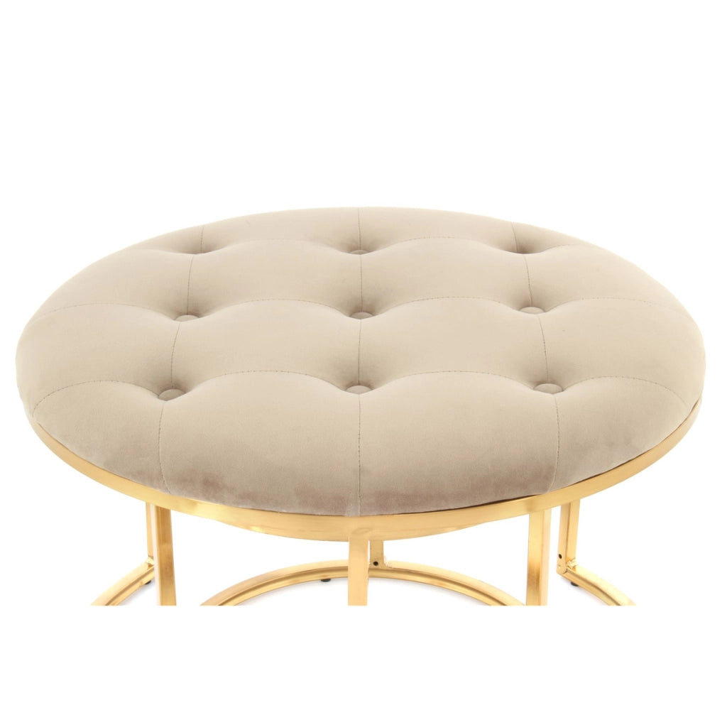 Set 2 Pouf Becky in Velluto Taupe e Metallo Oro