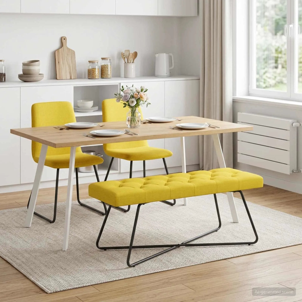 Panchina con bottoni imbottiti Giallo Chiaro 110 x 40 x 46 cm 42038381