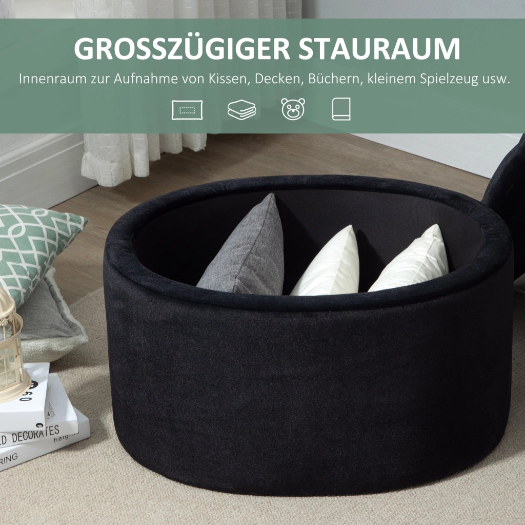 Pouf contenitore ovale imbottito 71x52x42 cm in poliestere nero