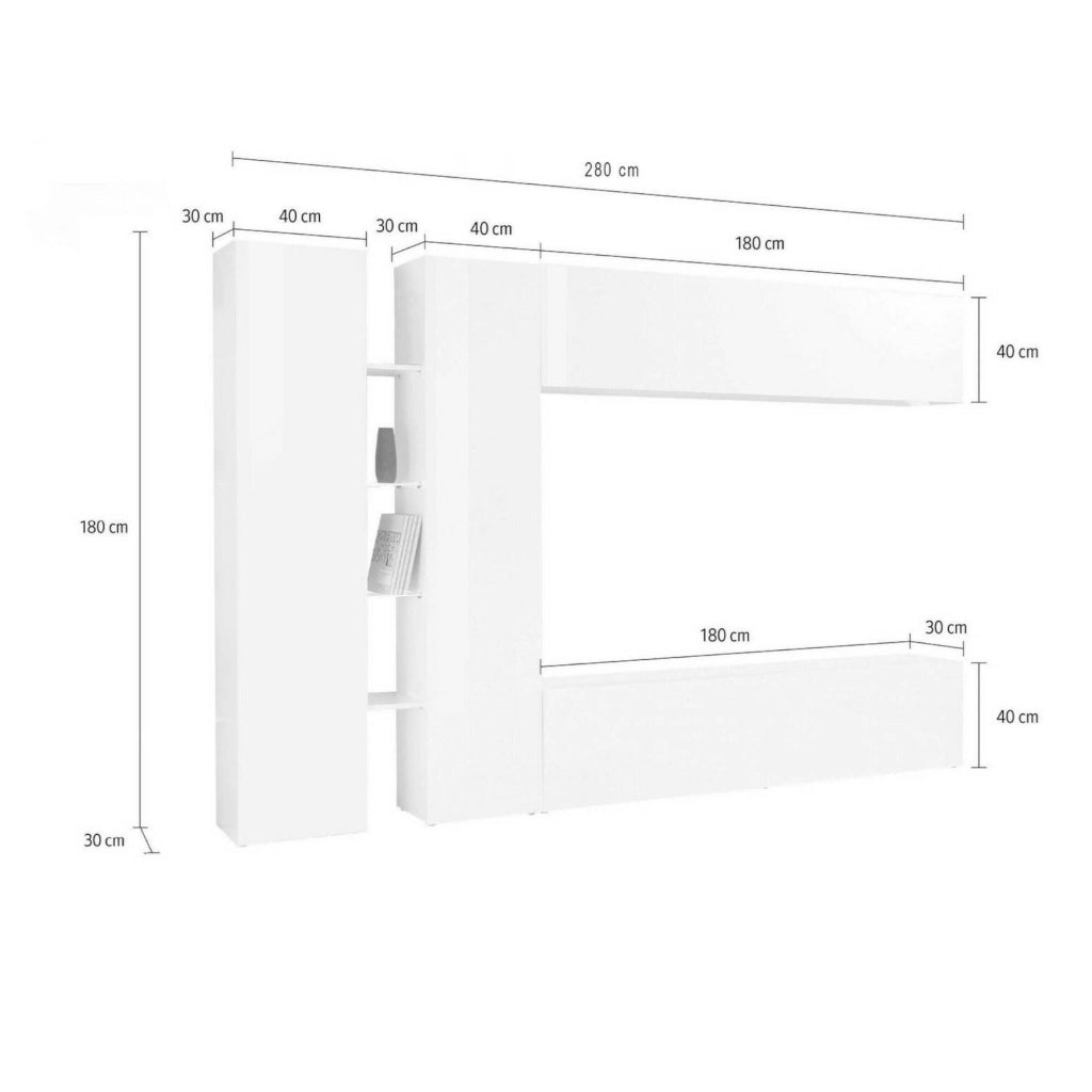 Parete attrezzata Enstatite, Set salotto porta TV a 4 ante, Mobile soggiorno multiuso, 100% Made in Italy, cm 280x30x180, Antracite