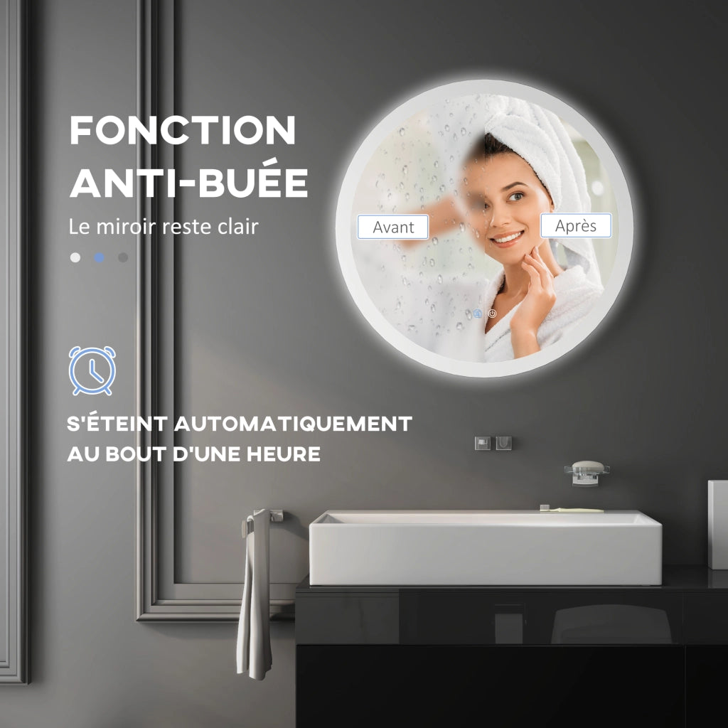 Specchio da bagno LED rotondo con antibu¨¦e 70 cm ¨C zephmum ¨C bianco argento 35W