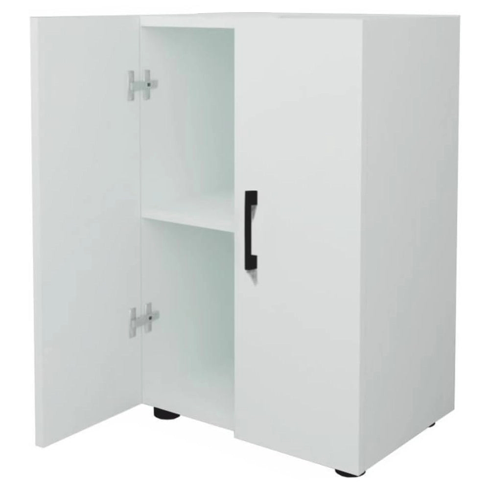 Mobile Multiuso con 2 Ante e 2 Ripiani in Legno Bianco Maniglie Nere 49x32x74cm