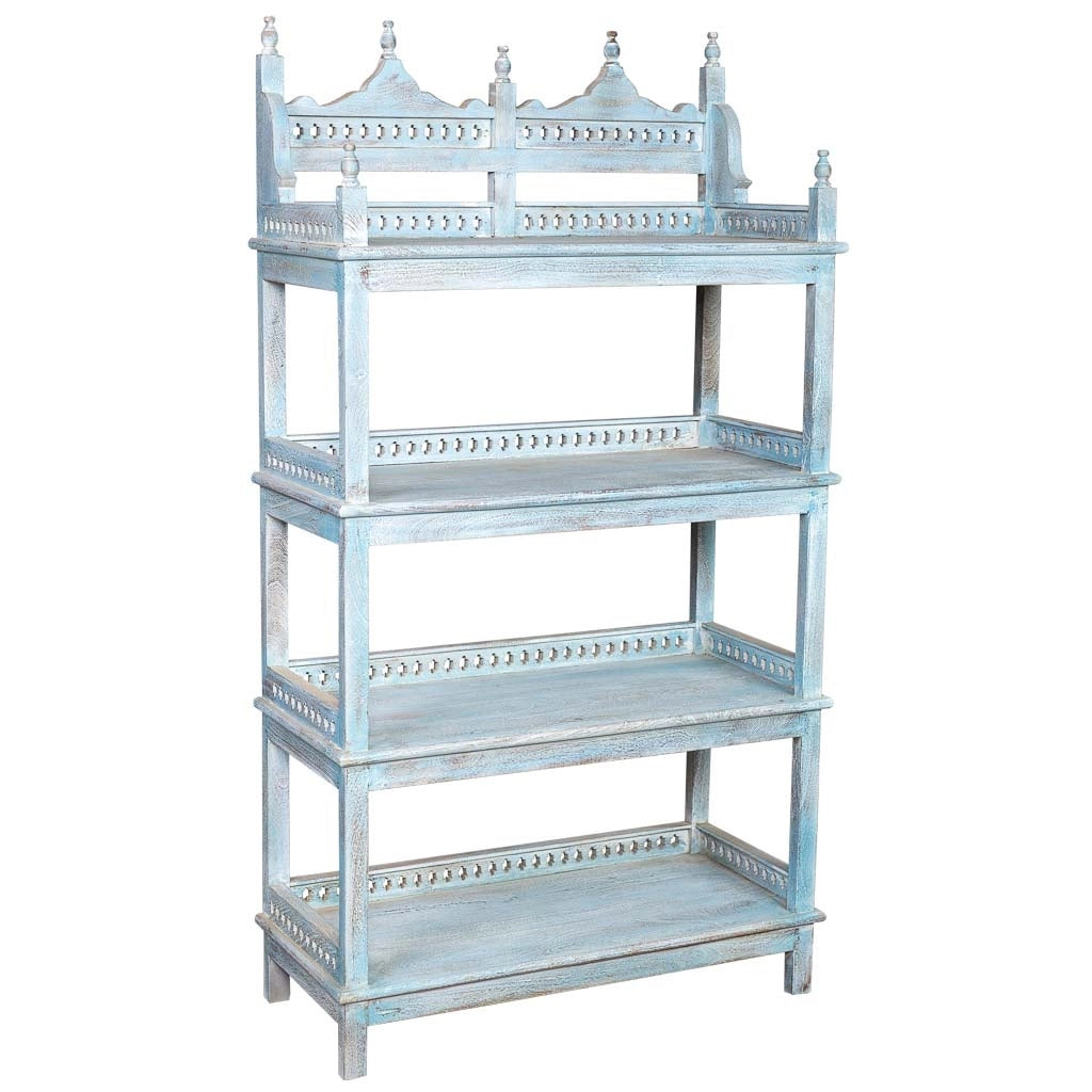 Scaffale in legno intagliato blu 90x40x166 cm
