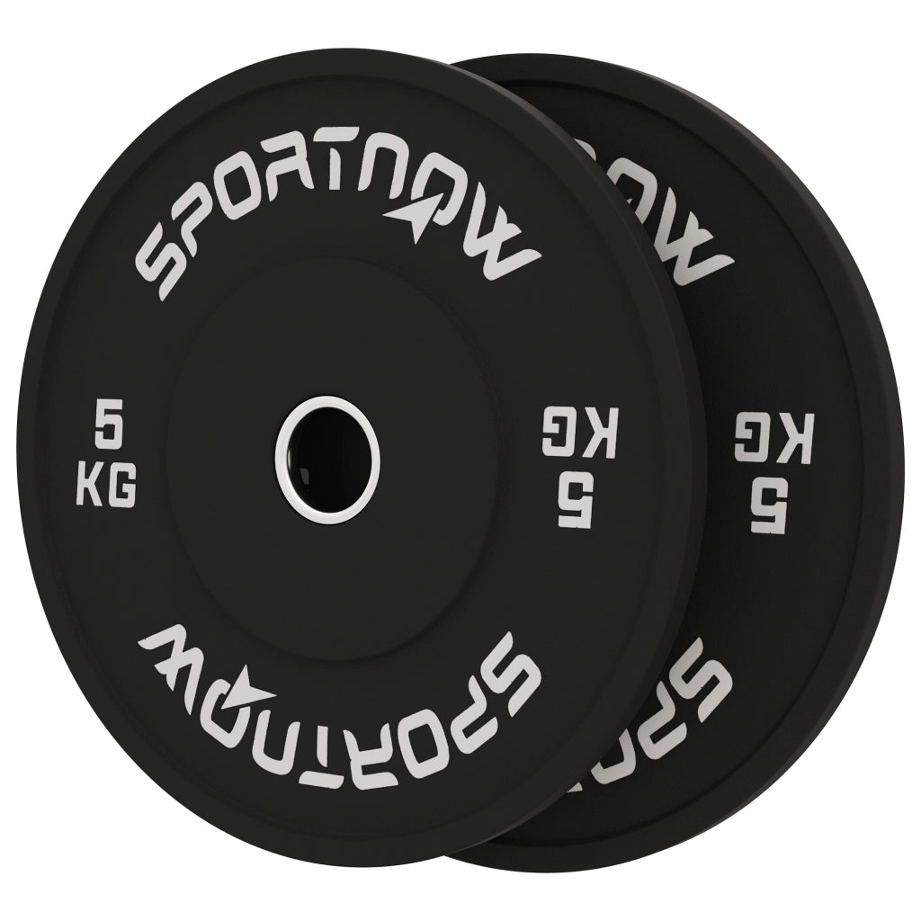 Set 2 Dischi Pesi da 5kg in Gomma con Foro da 2"/5 cm per Manubri e Bilancieri, Nero