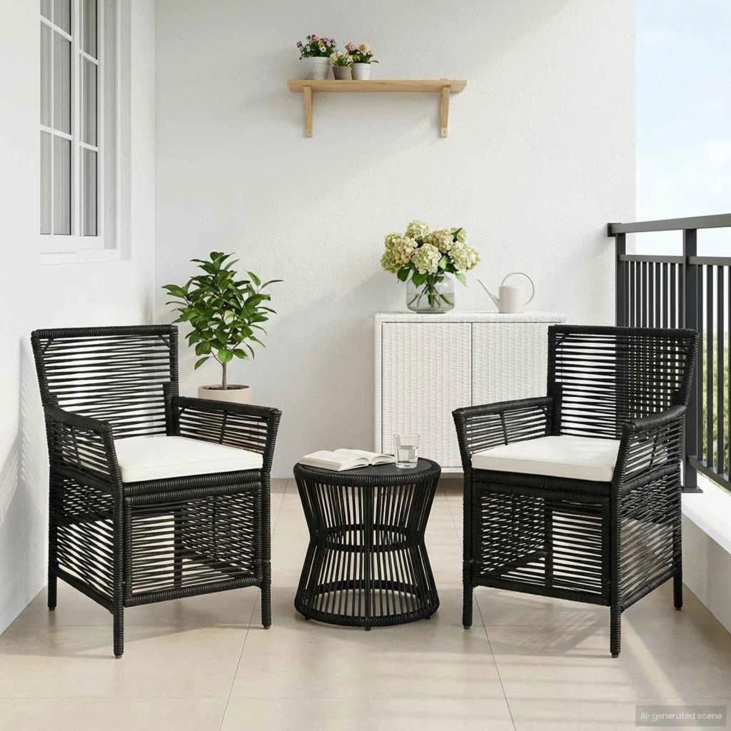 Sedia da esterno con cuscino 2 pcs Nero e Crema polyrattan