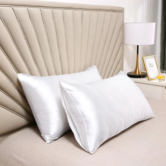 Cuscino a due strati in seta - cuscino morbido e soffice - chiusura a imbuto - protetto contro allergie e parassiti - protegge capelli e pelle dai rughe - 51x76cm - Bianco