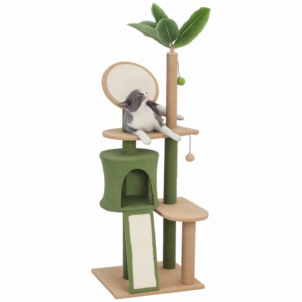 Albero tiragraffi per gatti con piattaforme, palla e tana ¨C zephmum ¨C Verde 139 cm