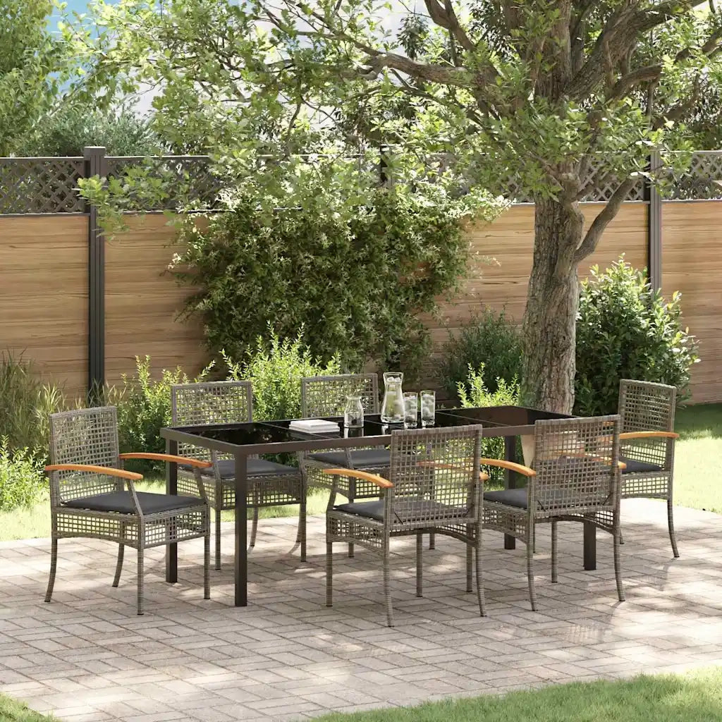 Set da Pranzo per Giardino 7 pcs Grigio e Nero Rattan 3380825