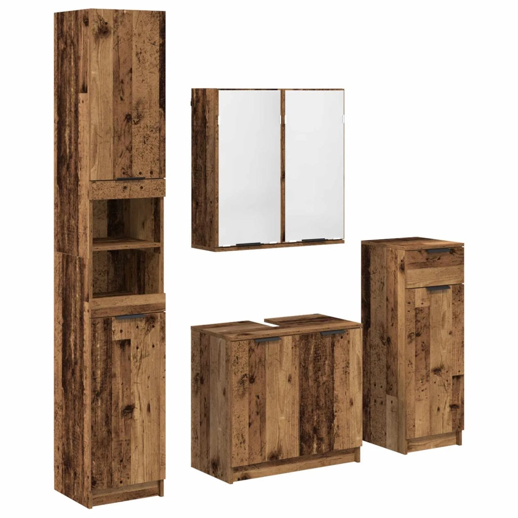 Set di mobili per il Bagno | Armadio da bagno con cassetto 4 pz Legno vecchio