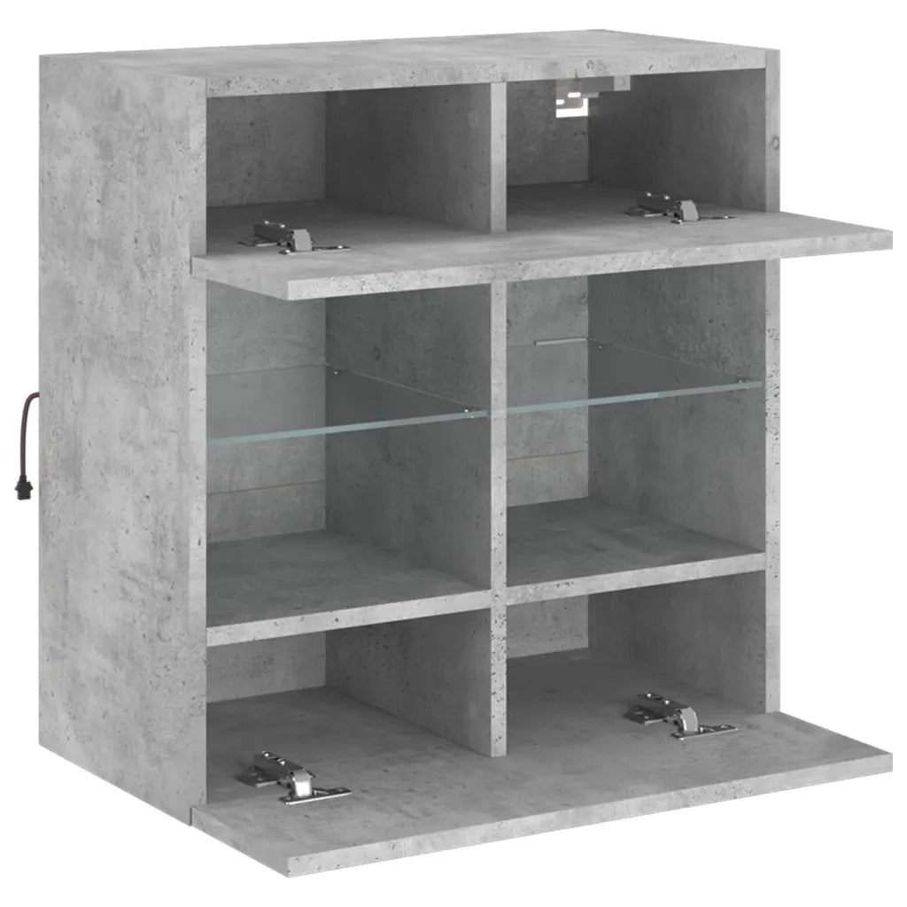 Mobile TV a Parete con Luci LED-Mobile TV a Muro Grigio Cemento 58,5x30x60,5 cm