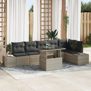 Set Divano da Giardino 7 Pezzi con Cuscini Grigio Chiaro in Polyrattan