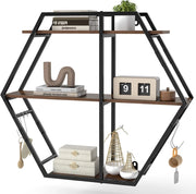 Mensola da Muro, Mensole Esagonali Industriali a 3 Livelli con Ganci e Struttura in Metallo, Mensole Galleggianti per Camera da Letto, Soggiorno e Cucina, 80x18x69,5 cm (Stile 1)