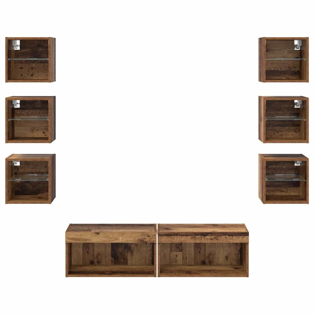 Mobile TV con luci a strisce a LED 8 pcs Legno vecchio Vetro 3402938