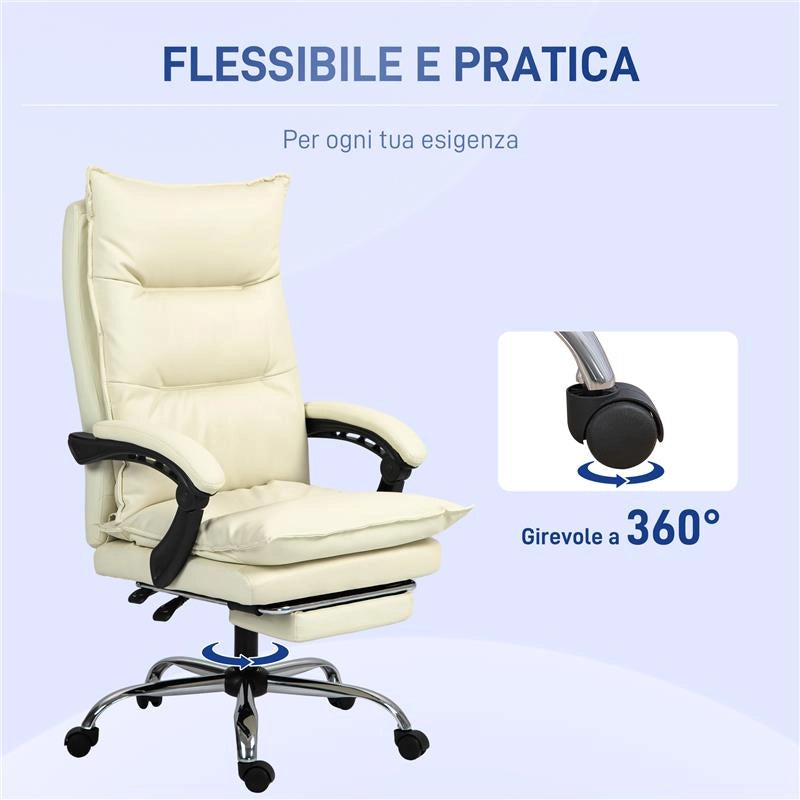 SEDIA UFFICIO ERGONOMICA SEDIA SCRIVANIA RECLINABILE, POGGIAPIEDI, BEIGE