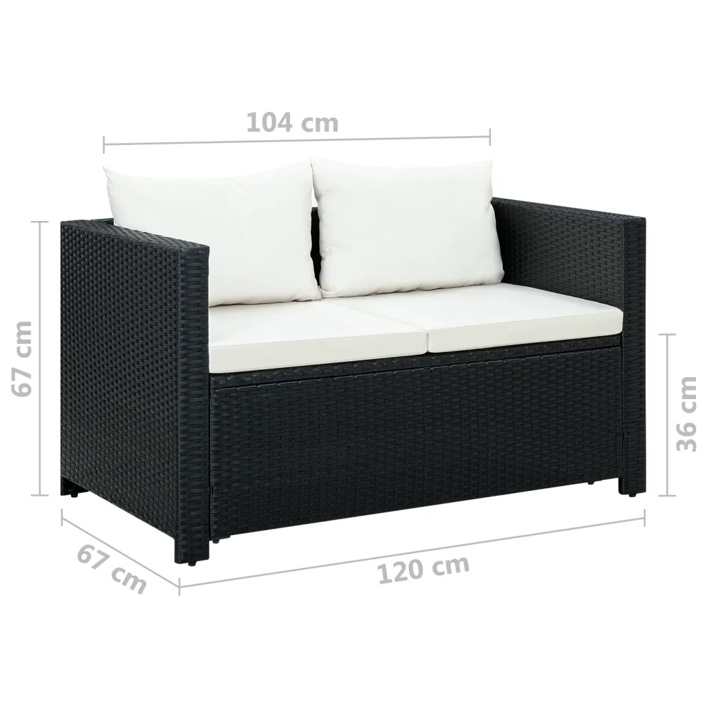 Set Divani da Giardino 3 pz con Cuscini in Polyrattan Nero cod mxl 32030