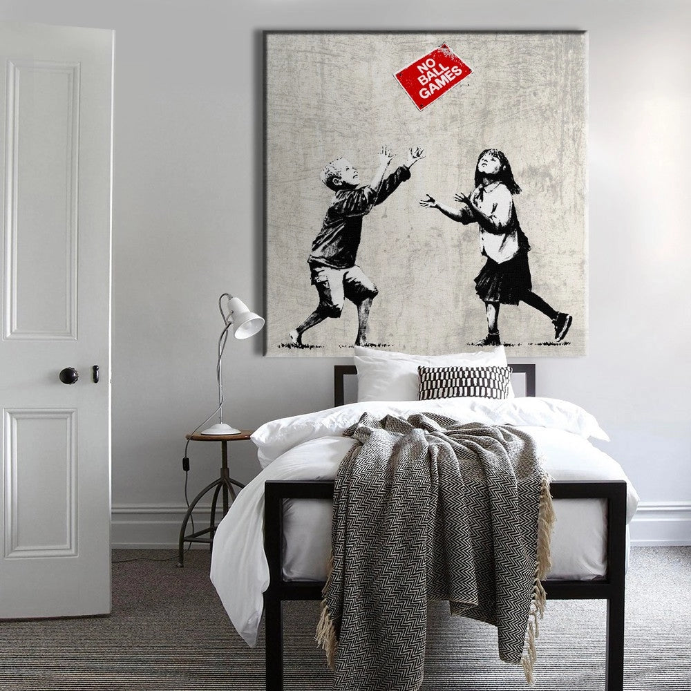 BANKSY - NO BALL GAMES - Quadro Canvas su telaio in legno Misura: 80x80 cm