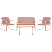 Set da Giardino con Divano 4 Posti in Acciaio Marrone con Cuscini in Olefina e Tavolino da Caffè in Vetro Temperato dal Design Moderno