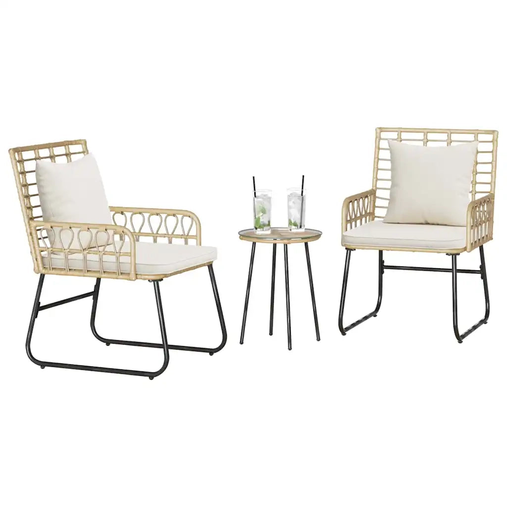 Set da Pranzo per Giardino 3 pcs Marrone e Crema polyrattan 42010353