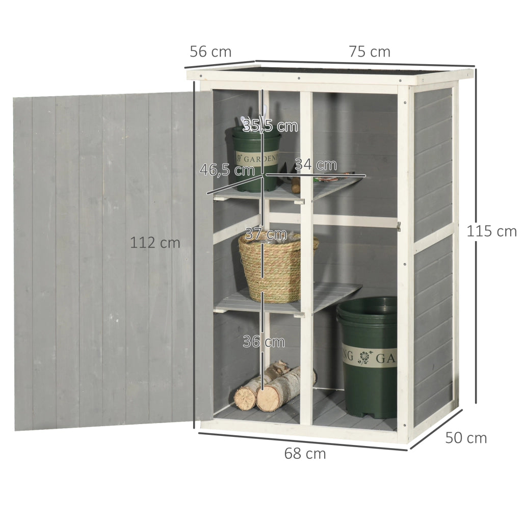 EasyComfort Capanno Attrezzi in Legno a 2 Mensole con Tetto Impermeabile, 75x56x115 cm, Grigio
