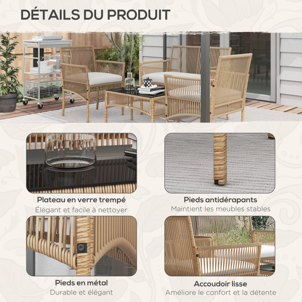 Set divano giardino 4 pezzi ¨C zephmum ¨C canap¨¦ 2 posti 2 poltrone tavolino vetro