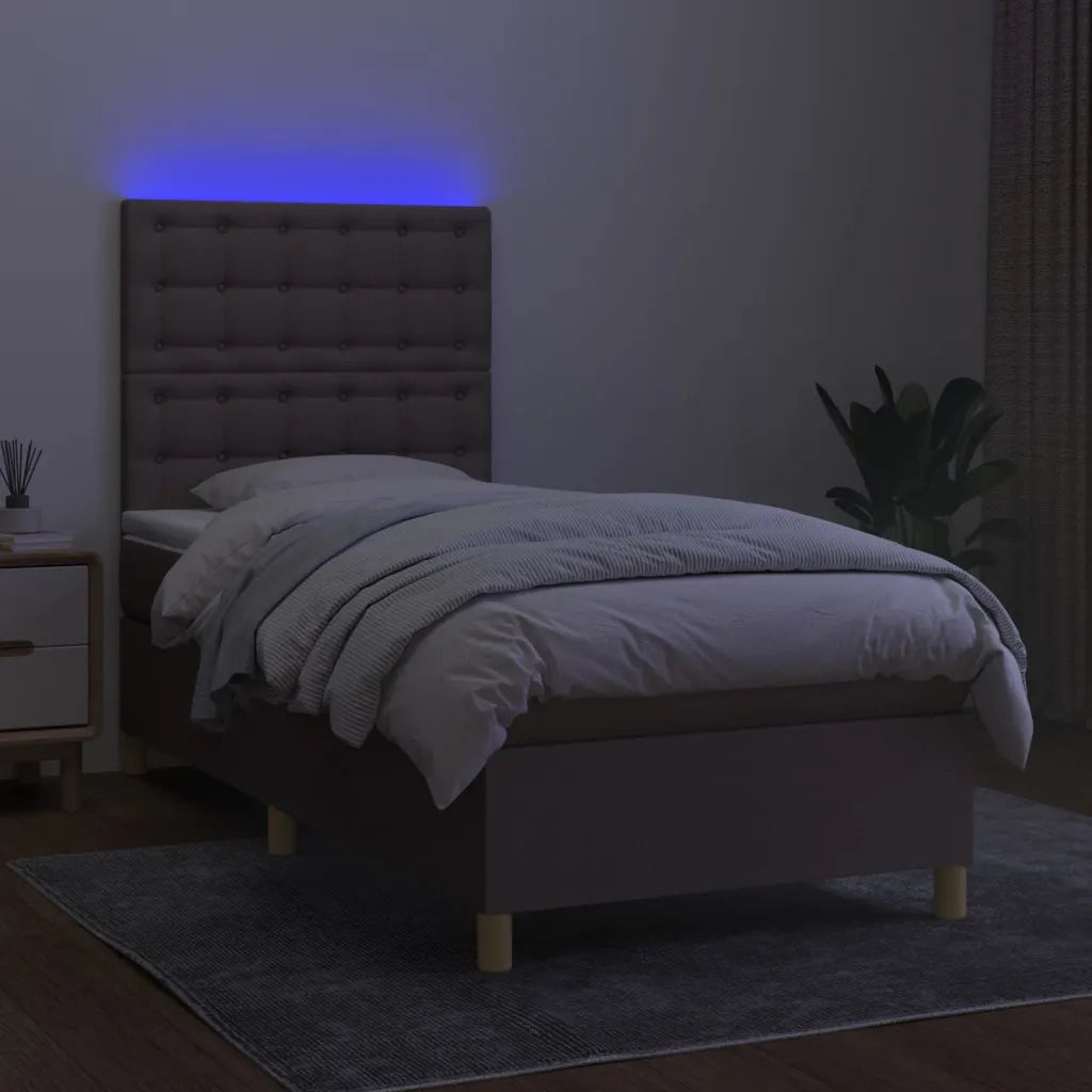 Letto a Molle con Materasso e LED Tortora 90x190 cm in Tessuto 3135721
