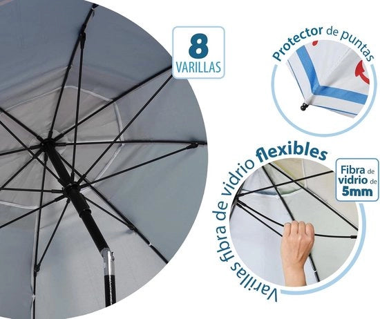 Parasole da spiaggia Ø 200 cm in alluminio modello anker e sterzo SPF 50+ - Blu - 200 cm