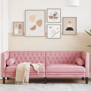Divano Chesterfield con Rinforzi a 3 Posti Rosa in Velluto 372696