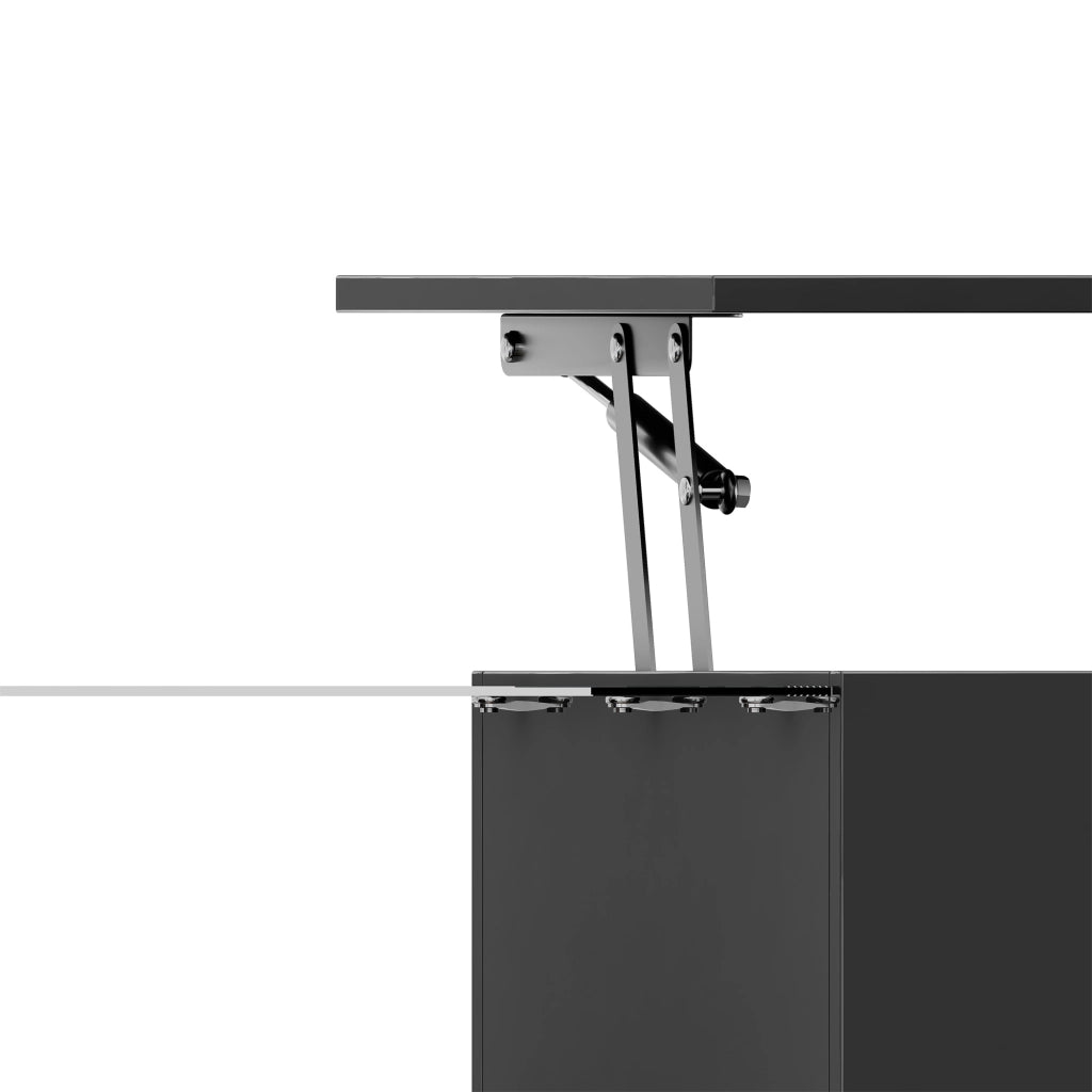 Tavolino da caffè 100x50x33 e 47.5 cm; piano sollevabile con luci LED; pannello truciolare nero