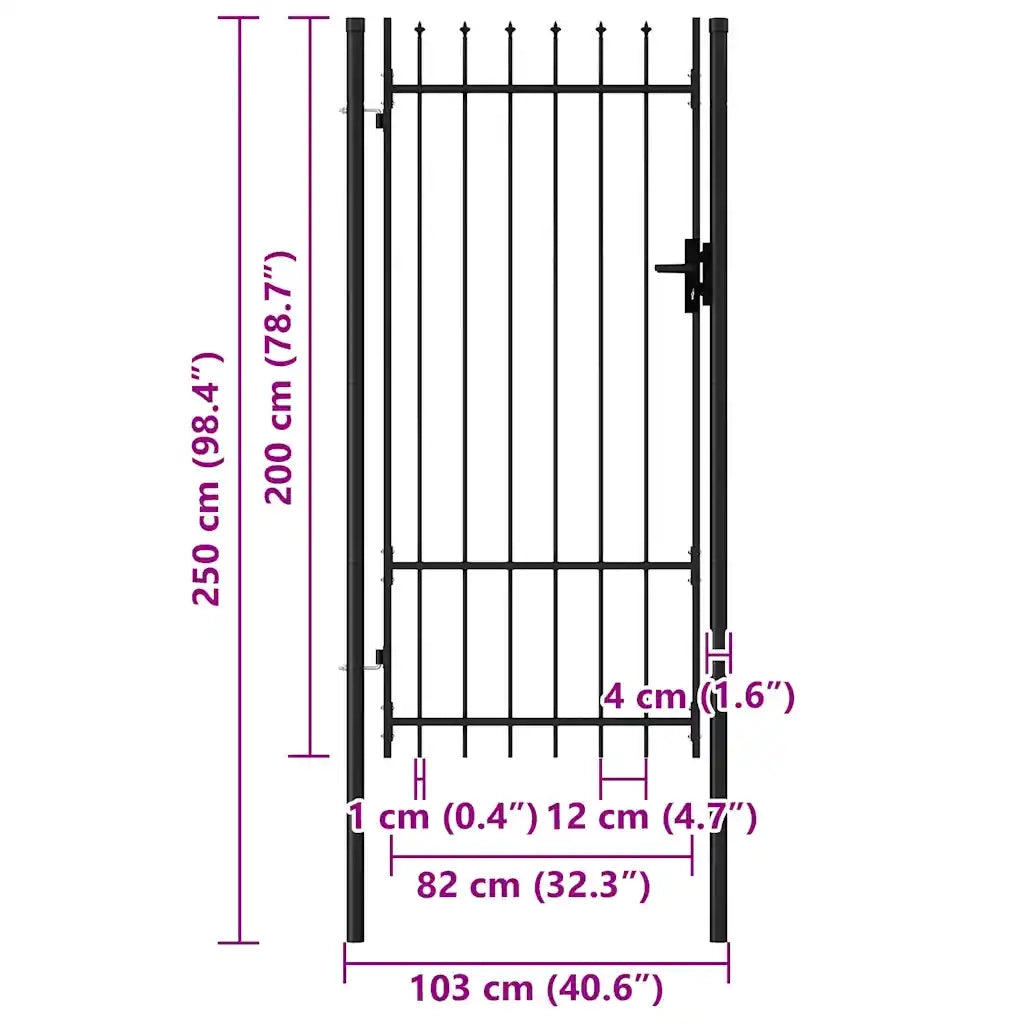Cancello per recinzione Boxtel porta singola con punta in acciaio 1x2 m Nero 145746