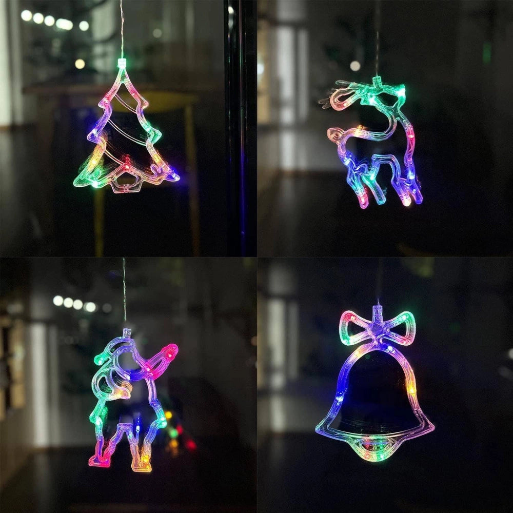 Trade Shop - Luci Di Natale A Batteria Con Ventosa Tenda Luminosa X Vetro Finestra Multicolor -