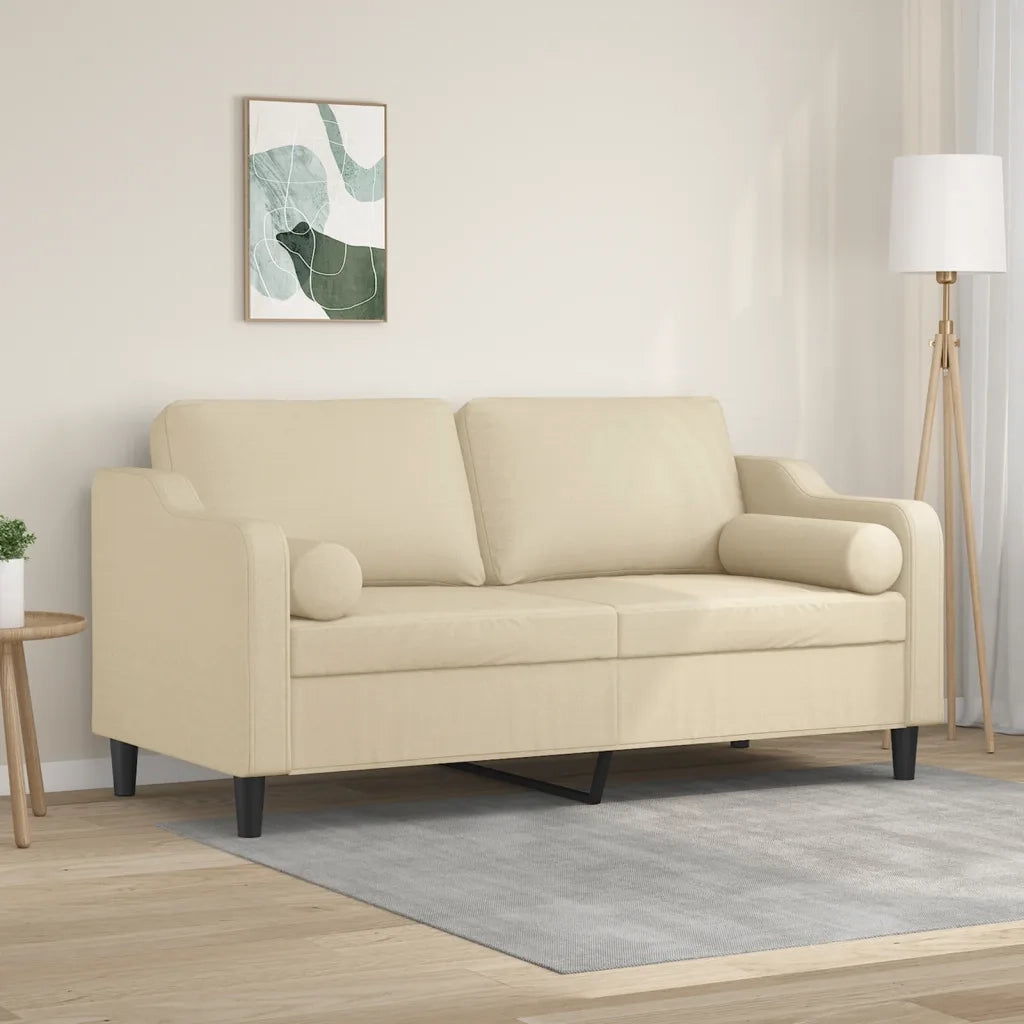 Divano a 2 Posti con Cuscini-Sofa 2 Posti con Cuscini Crema 140 cm in Tessuto 852246
