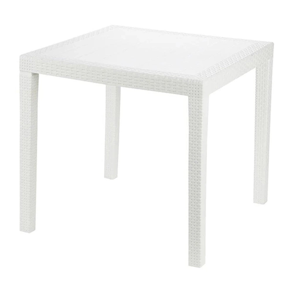 Trade Shop - Tavolo Tavolino Quadrato Effetto Finto Rattan Vimini Bianco 79x79x72cm Bar Casa 052000 -