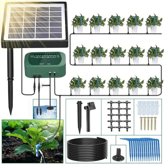 Sistema di Irrigazione con Energia Solare con Timer - Aspiratore di Gocce Automatico per Giardino e Balcone