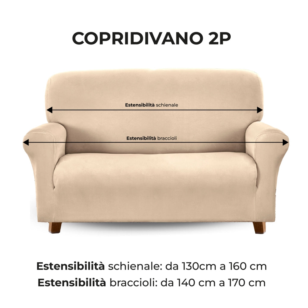 Copridivano In Velluto Elegante Impermeabile Tessuto Elasticizzato Antimacchia Copripoltrona Salva Divano Due Tre Posti Cover Sofà Universale Certificato Oekotex Antigraffio Animali  Crema - Divano 2 posti