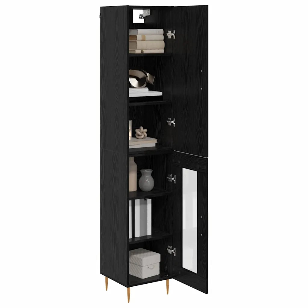 Credenza 2 pcs Rovere Nero Legno multistrato