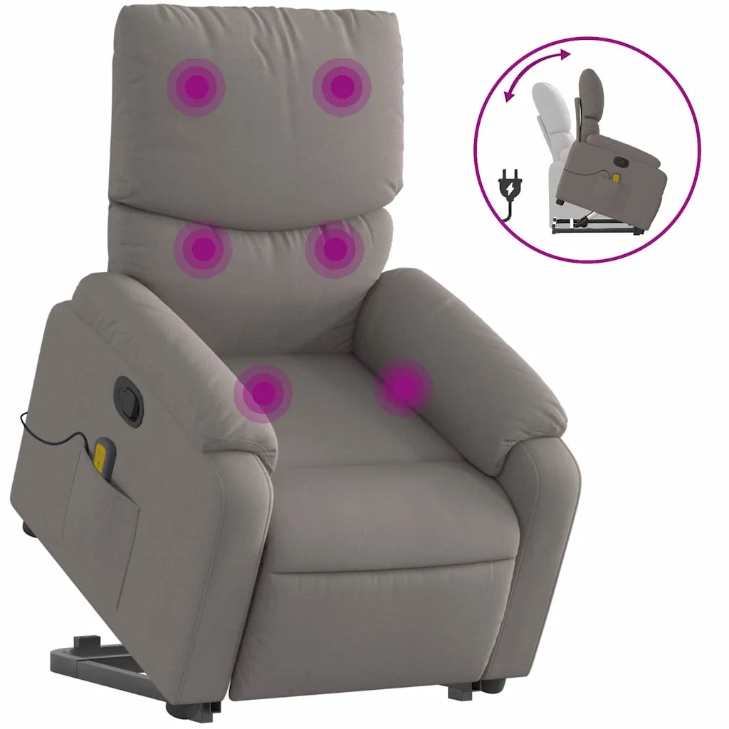 Poltrona Alzapersona Massaggiante | Sedia Relax Reclinabile Tortora Tessuto