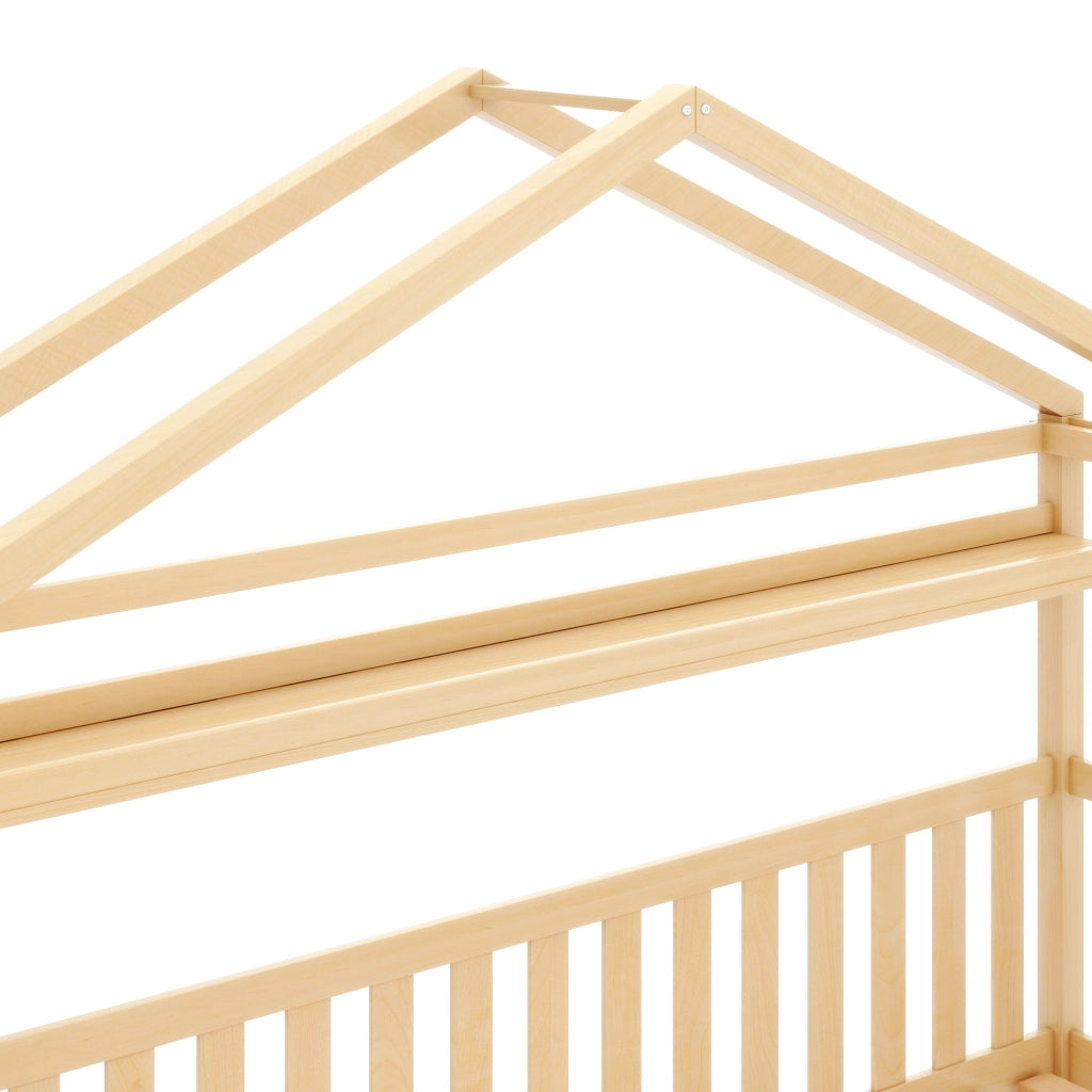 Letto a casetta per bambini 90x200 cm con cassetti, colore naturale, in legno di pino