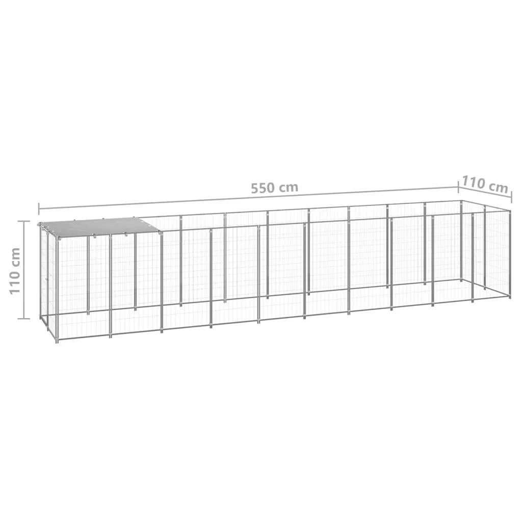 Recinto per animali da esterno per cani in acciaio color argento 6,05 m² 02_0000291