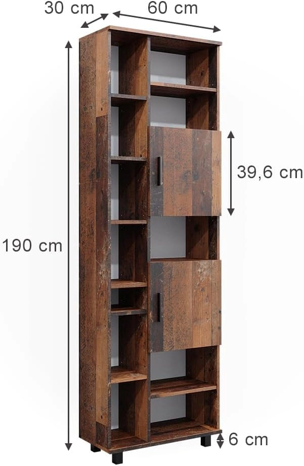 Armadio per il bagno Ilias, Rovere rustico, 60 x 190 cm con ante e vani a giorno, con ripiani regolabili per una conservazione ordinata