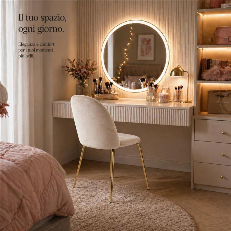 SET 4 SEDIE IN VELLUTO BEIGE CON PIEDI IN METALLO COLOR ORO MISURE: 42X53,5X86,5/47 CM
