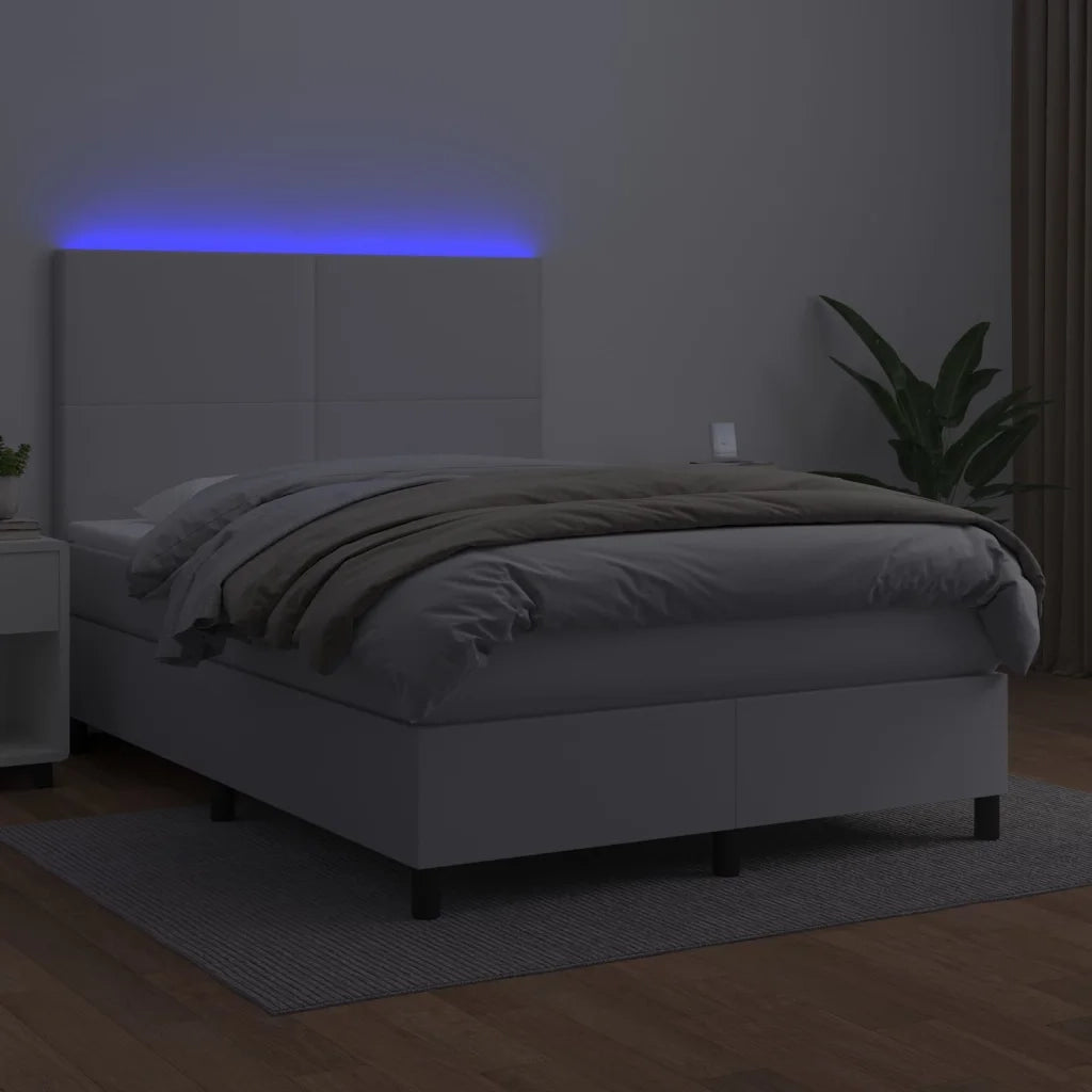 Giroletto Molle con Materasso e LED Bianco 140x200cm Similpelle